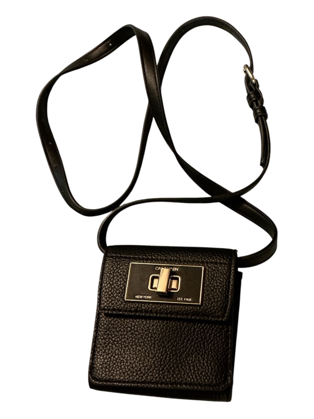 Calvin Klein Black Leather Crossbody Phone Bag